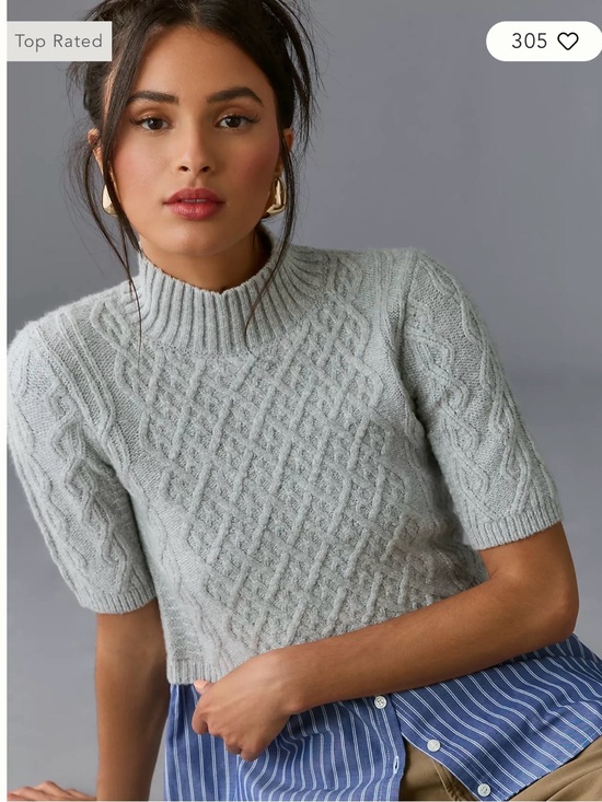Anthropologie Tops - Maeve Melinda Cable Short-Sleeve Twofer Sweater